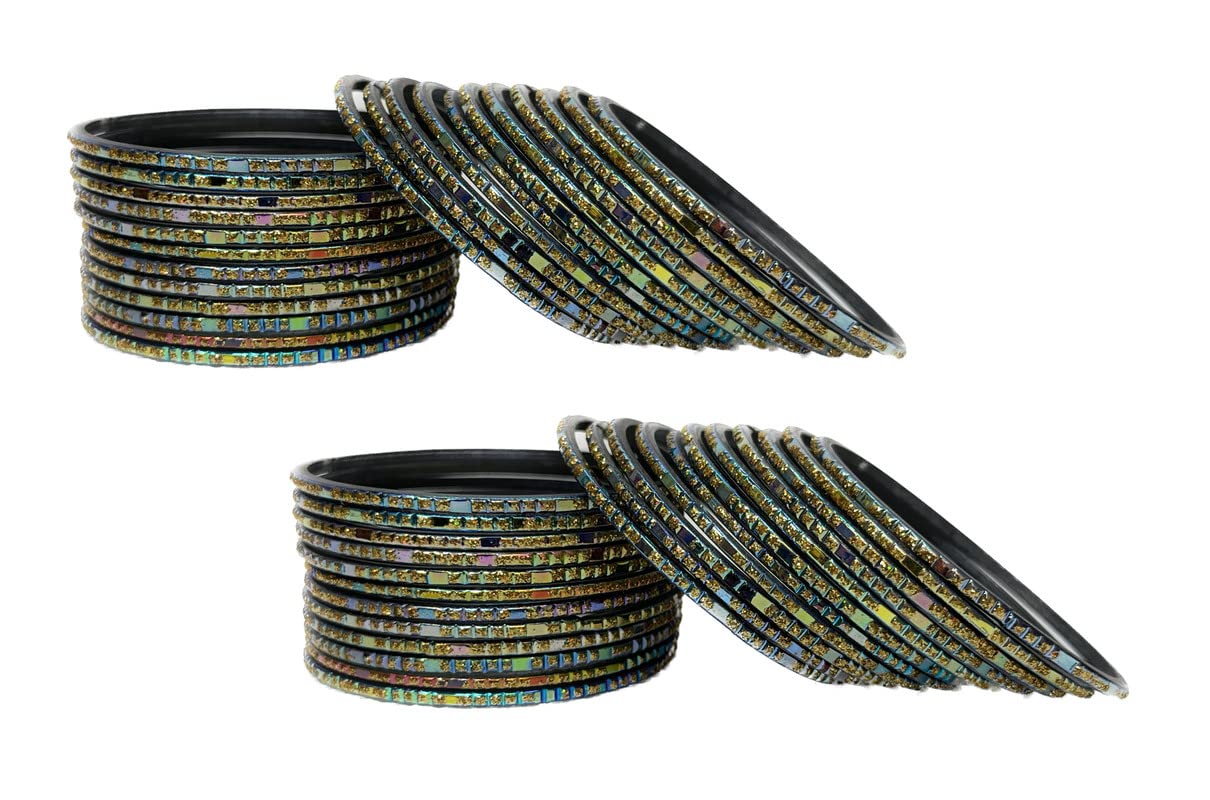 Incredible Indian Traditional Rainbow Polish Shaded Glass Bangles, Kanch Chudi. (Pack of 48 Bangles), Medium 2-6 (Diameter 2.375 Inches), Glass
