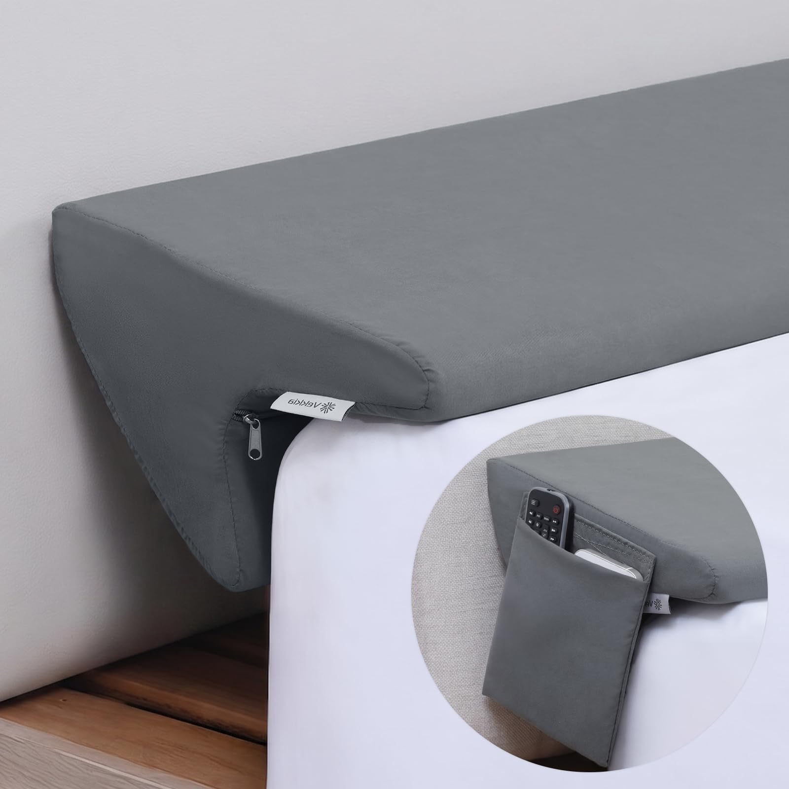 Vekkia Queen Bed Wedge Pillow for Headboard Gap, Mattress Gap Filler Pillow to Cover 0-6" Gap, Bed Wedge Gap Filler with High-Density Foam, Removable Washable Cover, Gray, 60"x10"x8.5"