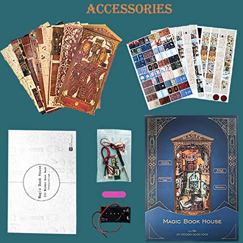 Spilay Diy Dollhouse Miniature Book Nook Assemble Kit,3D Wooden Puzzle Bookshelf Insert Decor With Light, Bookends Model Build-Creativity Kit For Adults Women Birthday Gift (Sq06) #TOP6