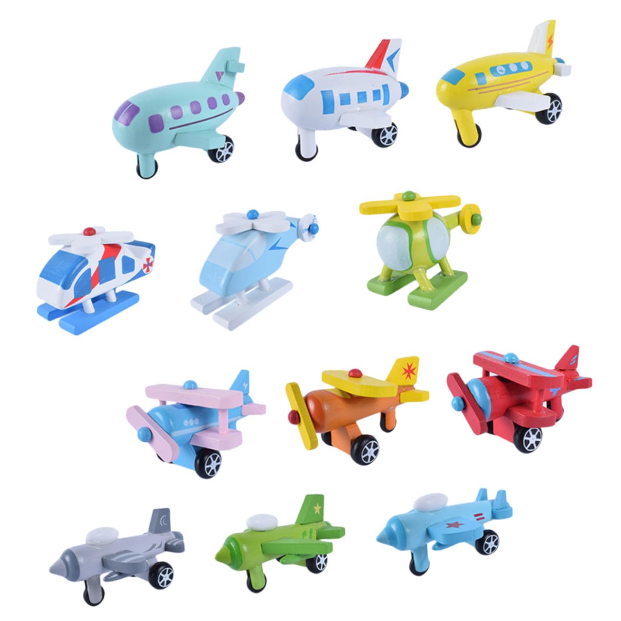 SUPVOX Giocattolo Aereo in Legno per 12 Pezzi Mini Aerei Colorati Resistenti e Sicuri, Giocattolo Educativo per Prima Infanzia e Regali di Compleanno