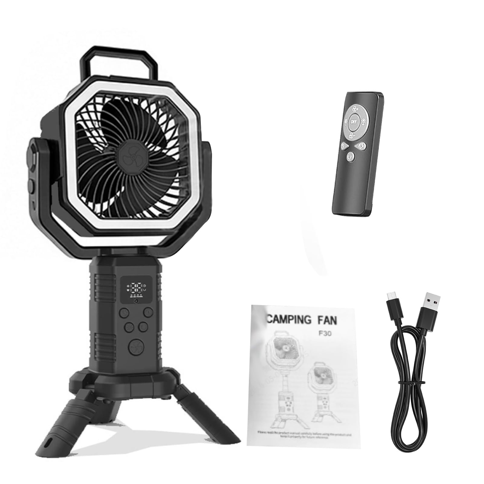 Ventilador de camping portátil Karlak recargable, batería 20000mAh y trípode