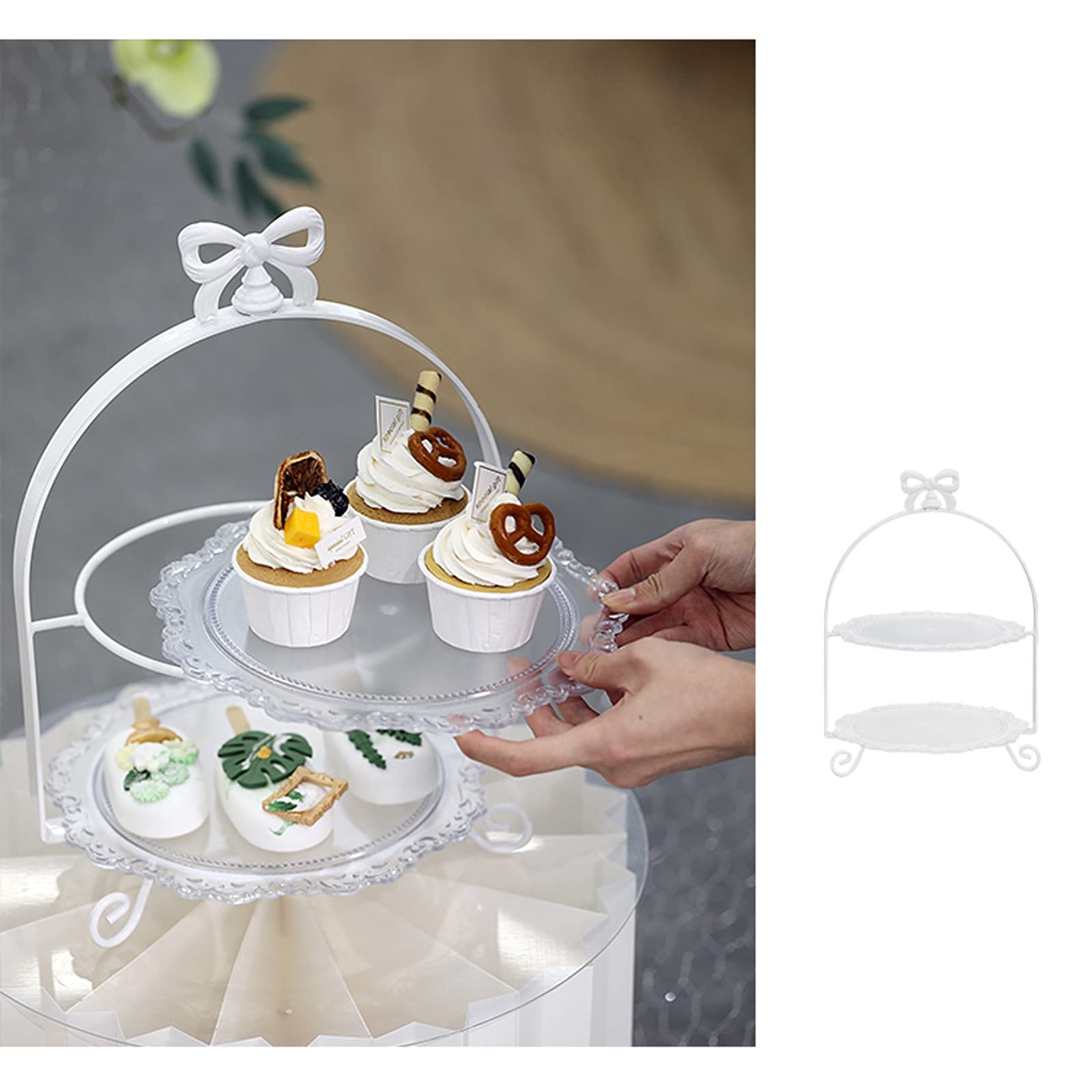 caihuashopping Présentoir à Gâteau Support de gâteau à 2 Niveaux avec des poignées d'arc Blanc feroughine de Dessert de fêtes de Mariage de Mariage d'anniversaire de Mariage Stand de Gâteaux