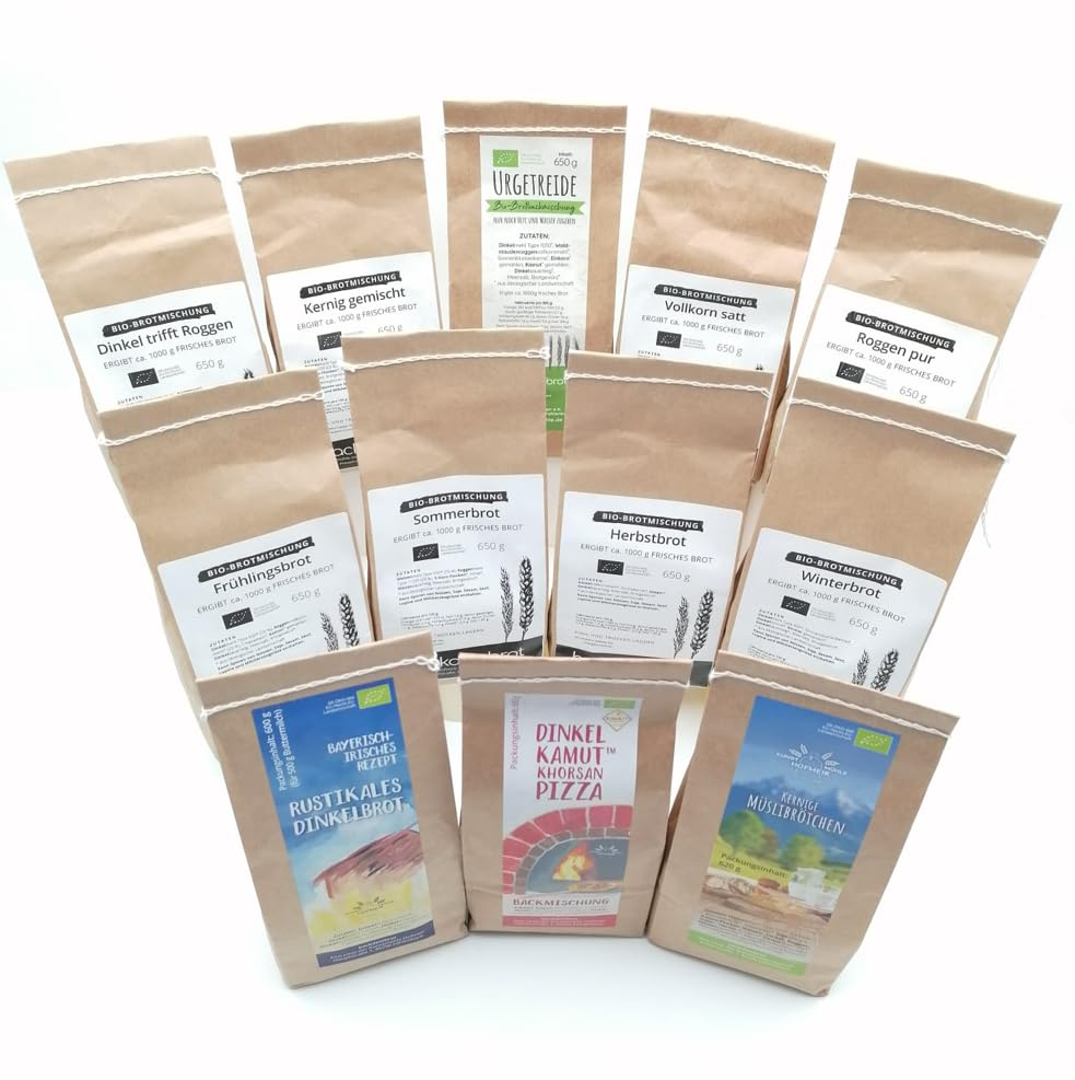 PREMIUM Bio Brotmischungen 12er Set - aus Dinkel, Weizen Roggen mit Sauerteig