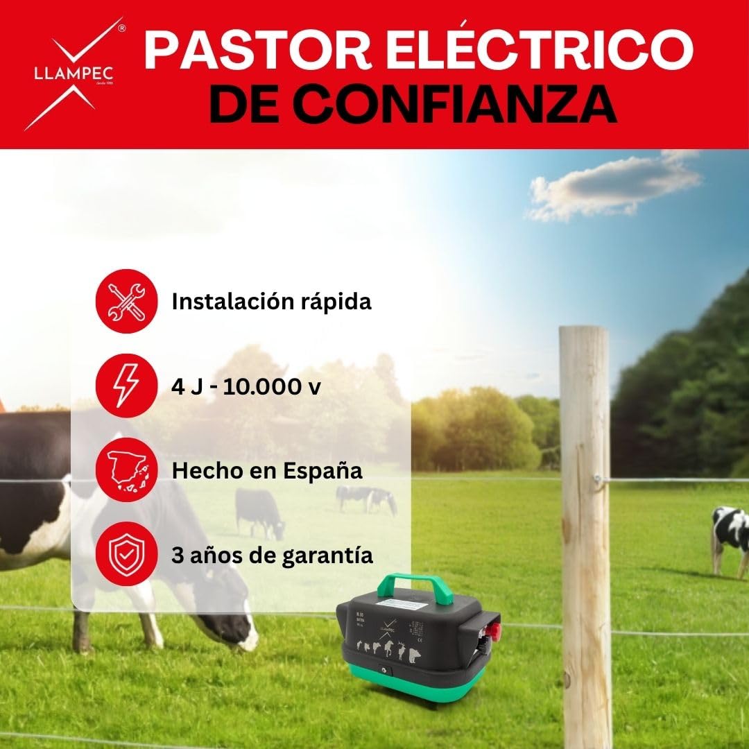 Llampec B5 Pastor eléctrico mixto - Valla eléctrica para caballos, vacas, ovejas y ganado - 4J 10.000V y 40km de alcance - Cerca de alta potencia - Batería no incluída - Fabricada en España