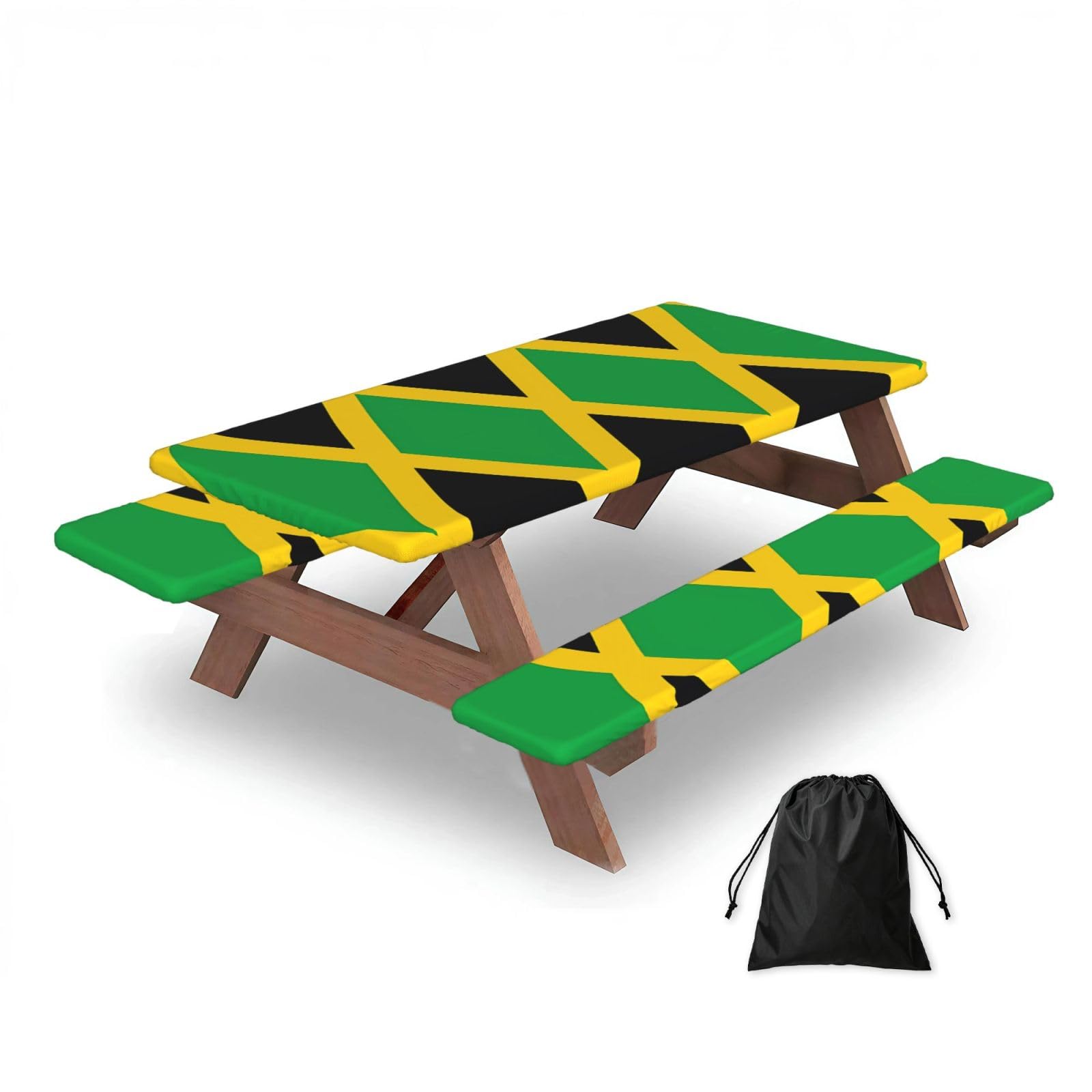 jamaica flag Rectangular water-repellent picnic tablecloths, outdoor camping, picnic, BBQ