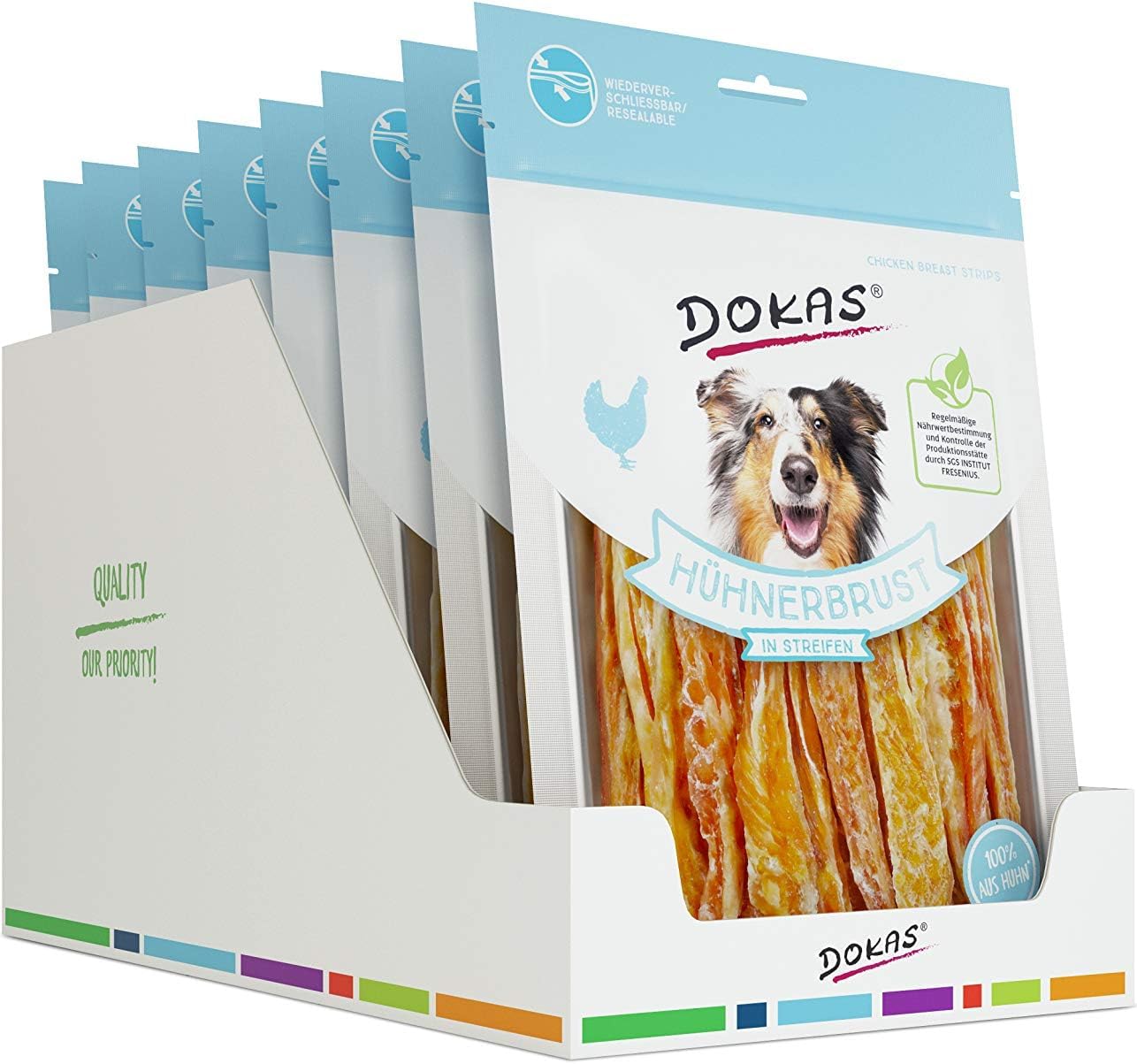 Dokas Snack Natural Hähnchenbrust Streifen für Hunde, 8 x 250 g