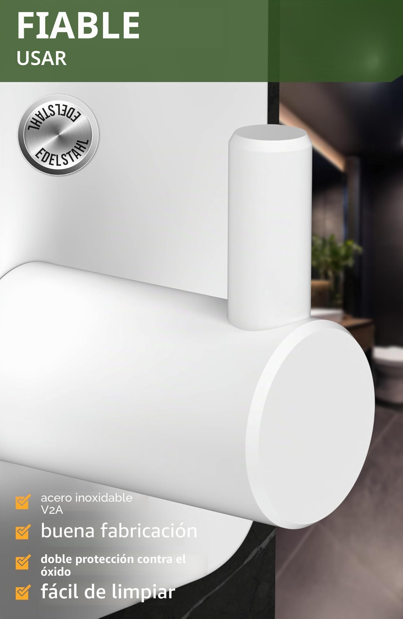 4smile ganchos adhesivos para pared - 6 piezas, Inoxidable - colgador toalla baño - toalleros sin taladro autoadhesivos resistentes, perchas para baño cocina, Blanco