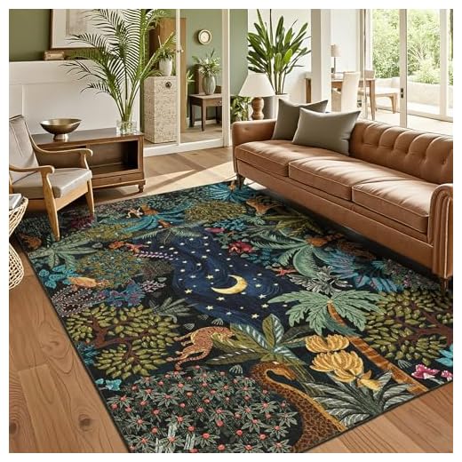 GarveeHome Area Rugs 8x10 for Living Room, Jungle Animal Large Washable Rug Soft Non Slip Backing Floor Mat Carpet Indoor Thin Accent Rug for Bedroom Dining Room Playroom Nursery Home Decor