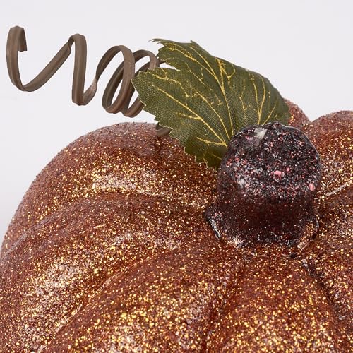 Calabaza de purpurina naranja oscuro adorno otoñal de mesa y decoración de casa 5