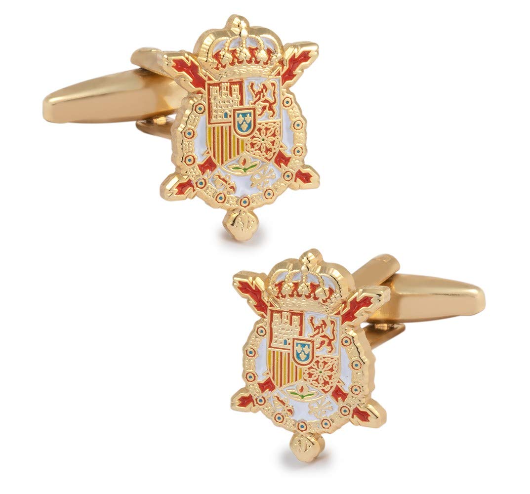 Gemelolandia | Gemelos de Camisa Escudo de Armas de Don Juan Carlos de Borbon Gemelos Originales Para Camisas | Para Hombres y Niños | Regalos Para Bodas, Comuniones, Bautizos y Otros Eventos