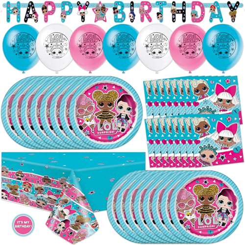 LOL Birthday Party Decorations | Serves 16 | Balloons Banner Tablecloth Plates Napkins Sticker | Officially Licensed