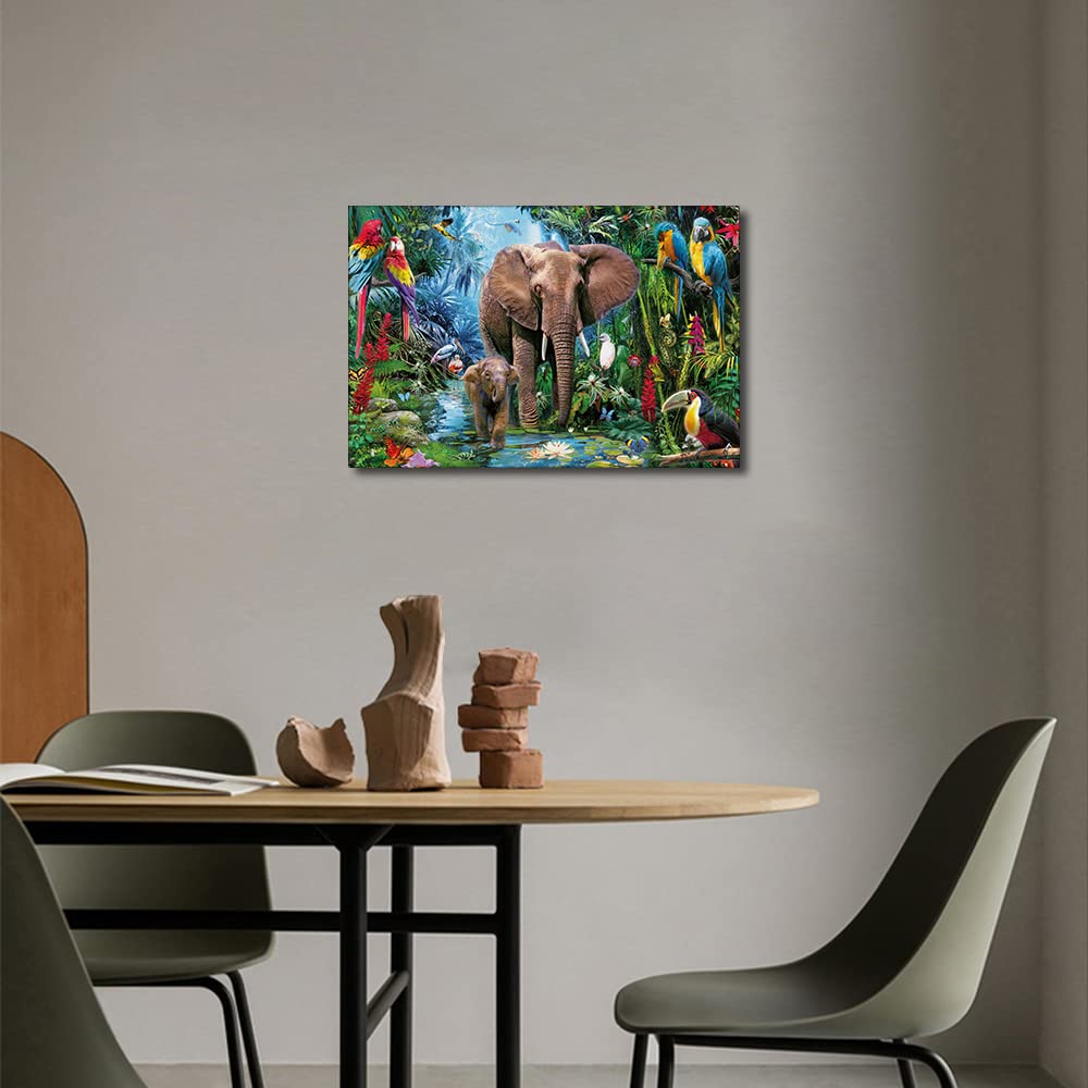 Canvas Printing Rustic Bedroom Decor Forest Elephant Animal World Wall Art Home Artwork Print Used in Bathroom Office Fireplace Kitchen Dining Room Decorate Framed Ready to Hang 16x24inch - Image 2