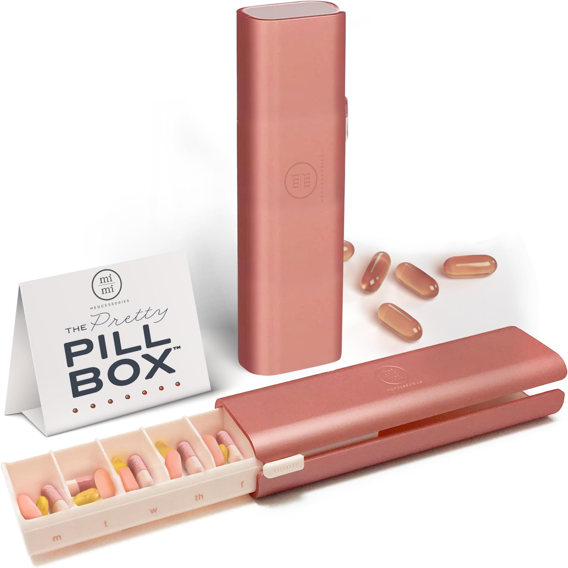 7 Day Pretty Pillbox Wide Weekly Pill Organiser for Vitamins, Supplements & Pills Ideal for Travel, The Gym, The Office, Pregnancy Rose