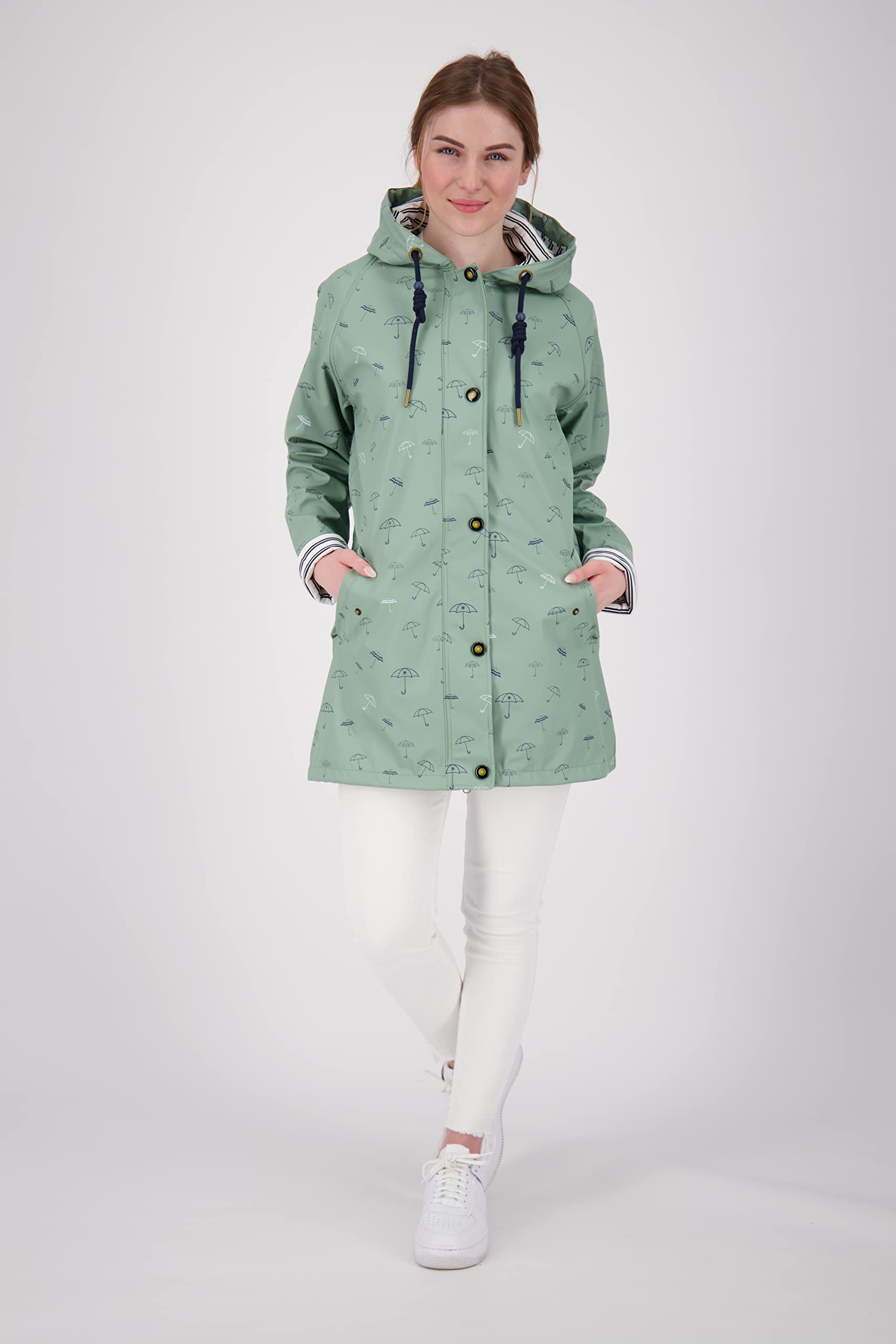 Ankerglut Damen Damen Friesennerz Regenmantel Regenjacke mit Kapuze Gefüttert Wasserdicht Wetterfest Übergangsjacke #Ankerglutbucht Regenjacke (1er Pack)