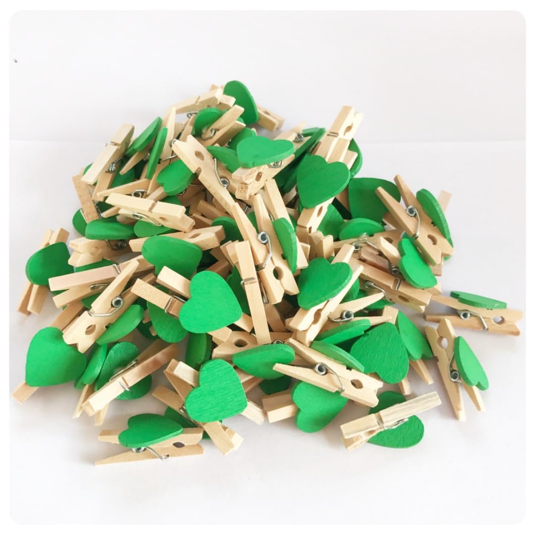 200 Stück Herz Holzklammern 3cm Deko Holz Wäscheklammern Mini Klammern Zierklammern Foto Clip zum Aufhängen Bilder Scrapbooking für Hochzeit Party Foto Geschenkverpackung und Basteln Grün