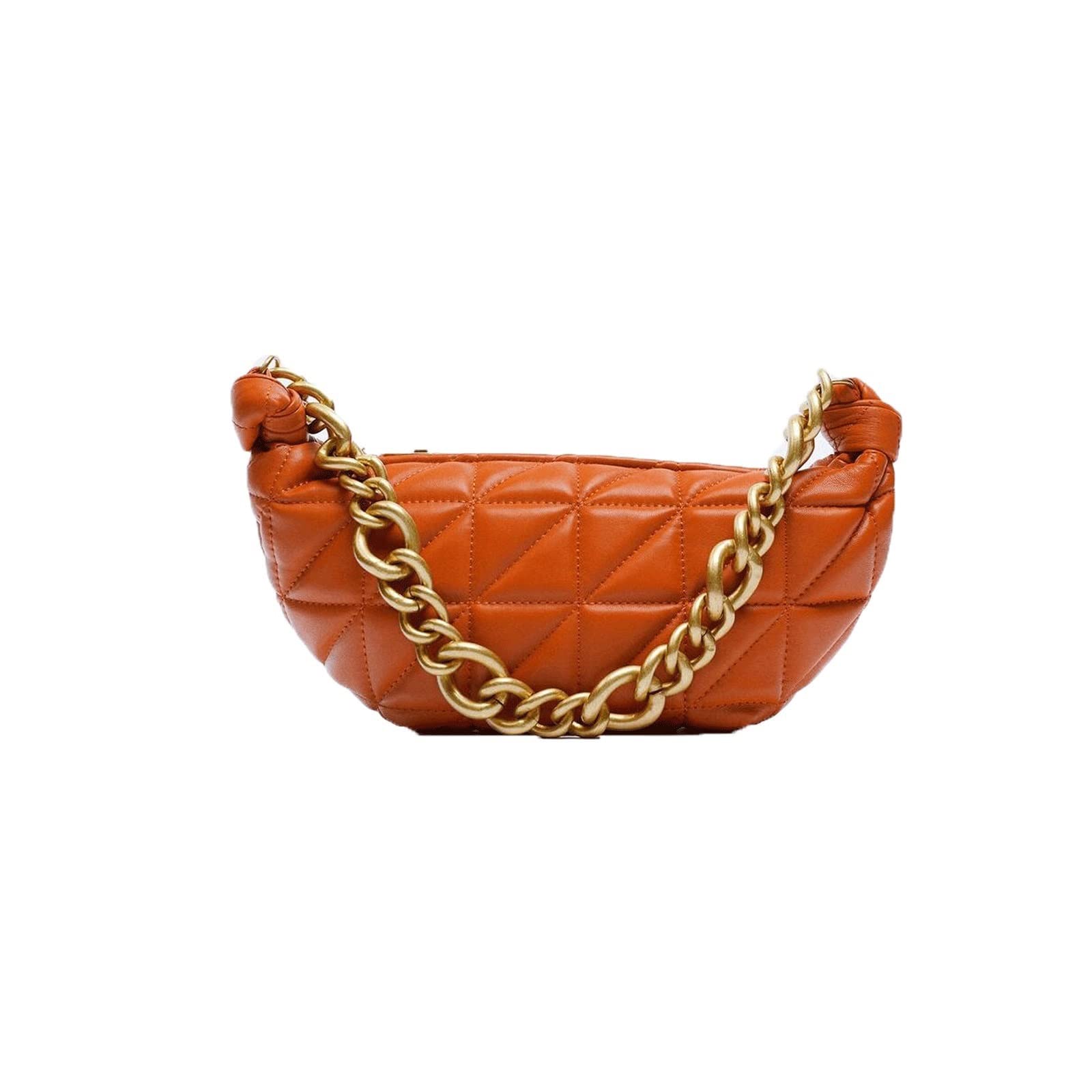 DieffematicDJB Bolso Mujer Bolsa de axila de Lingge, Bolsa de Cadena Gruesa Retro Salvaje, Bolso de Hilo Bordado de Color de Caramelo, Bolsa de Hembra Simple (Color : Orange)