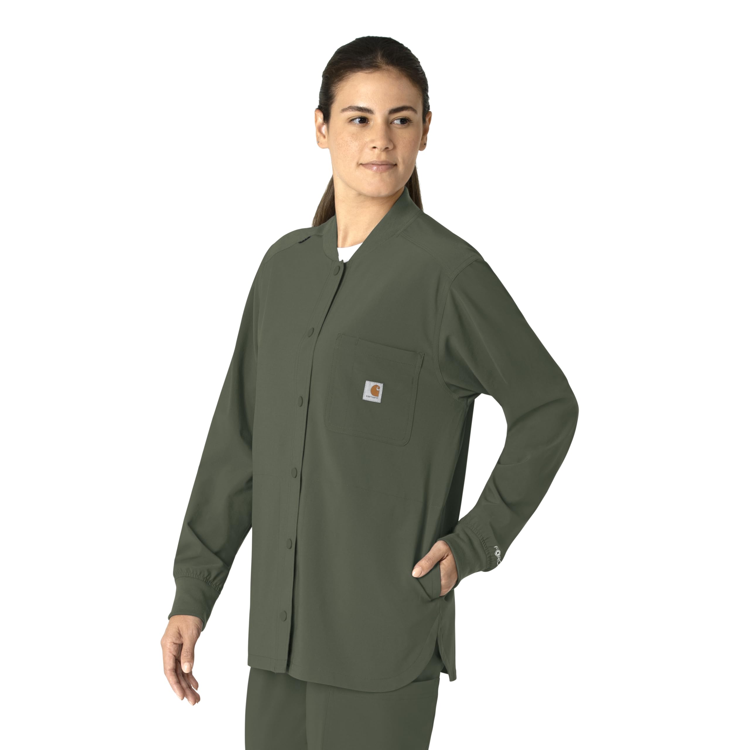 Carhartt Force Cross-Flex Scrubs for Women, Shirt Jacket - Olive, L