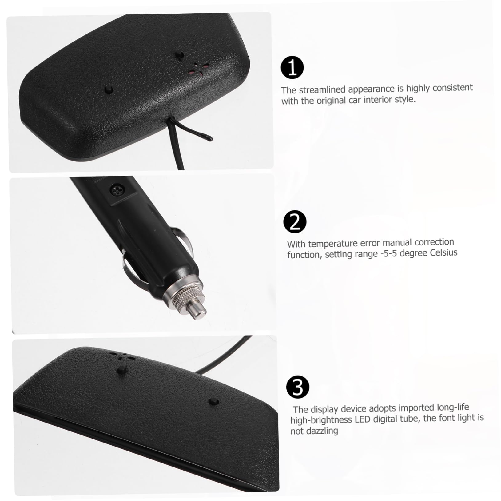 PartyKindom 2piezas Reloj Electrónico De Coche Termómetro y Voltímetro Pantalla Led Brillante Función De Corrección De Temperatura Accesorio Práctico Para Salpicadero Automotriz