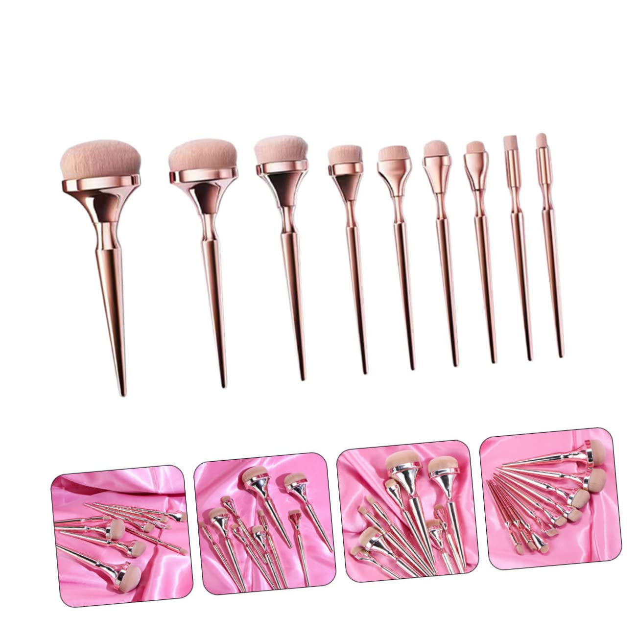 Set di Pennelli Trucco 9 Pezzi Manico Dorato Elettroplaccato | Set Beauty Professionale, Fibre Artificiali e Abs, Adatto per Regalo San Valentino, Festa della Mamma e Natale