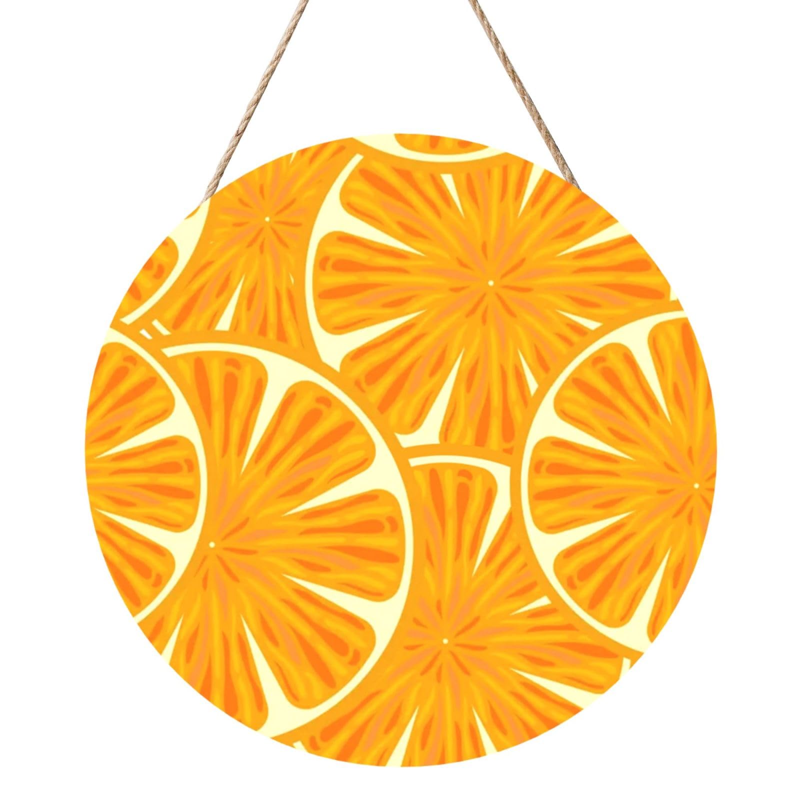 InOmak Bright Orange, Round Wood Panel Painting 12 in, Wall Hanging Painting For Home