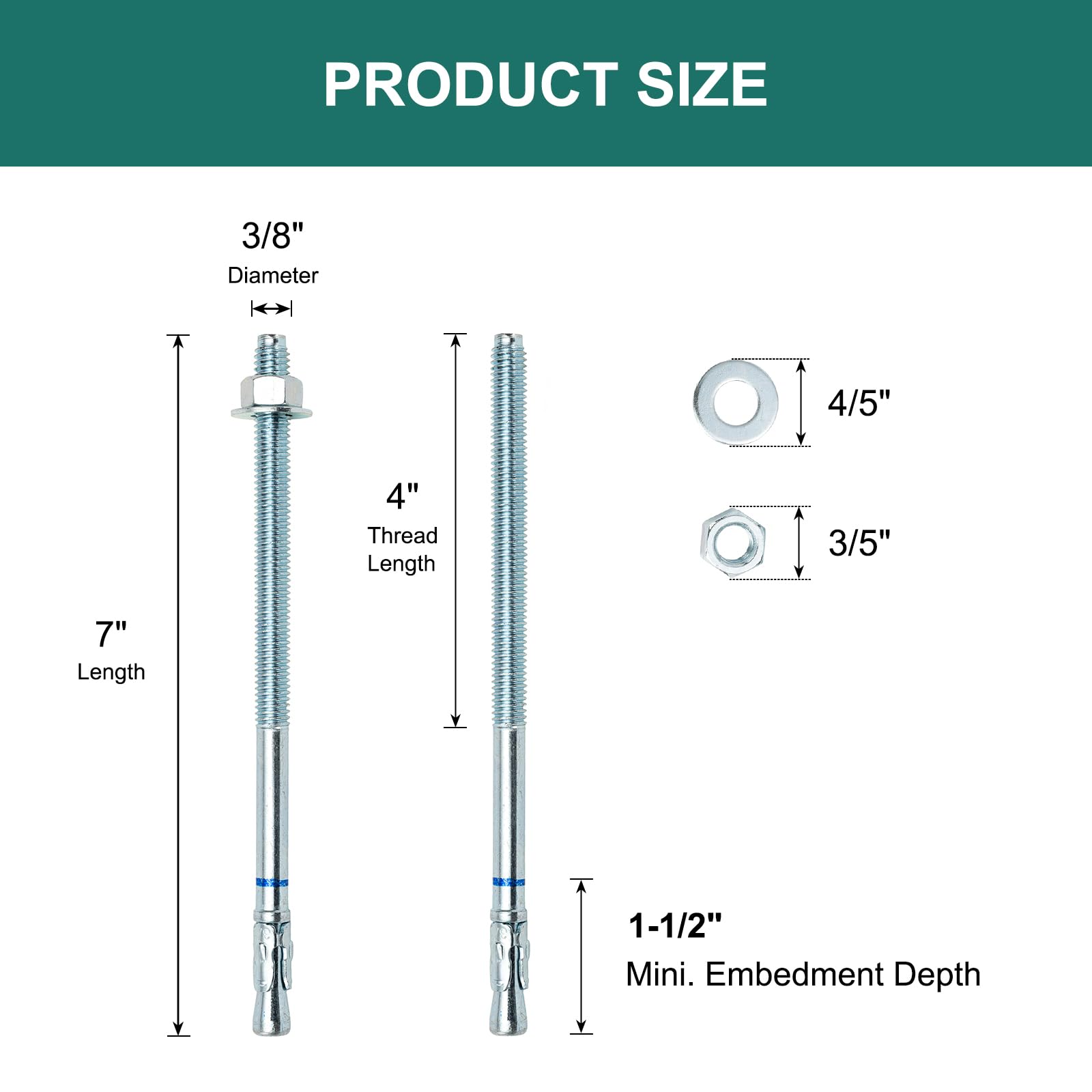 3/8" Wedge Anchors - 50 Pack for Concrete -2