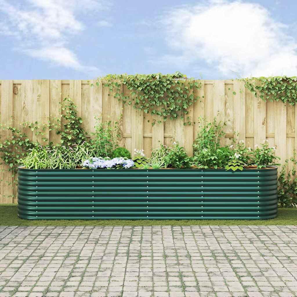 Bancal alto verde 400 x 80 x 81 cm Jardín alto de acero – Moderno bancal para jardín y terraza – Jardinera estable para verduras, hierbas y flores – Resistente a la intemperie