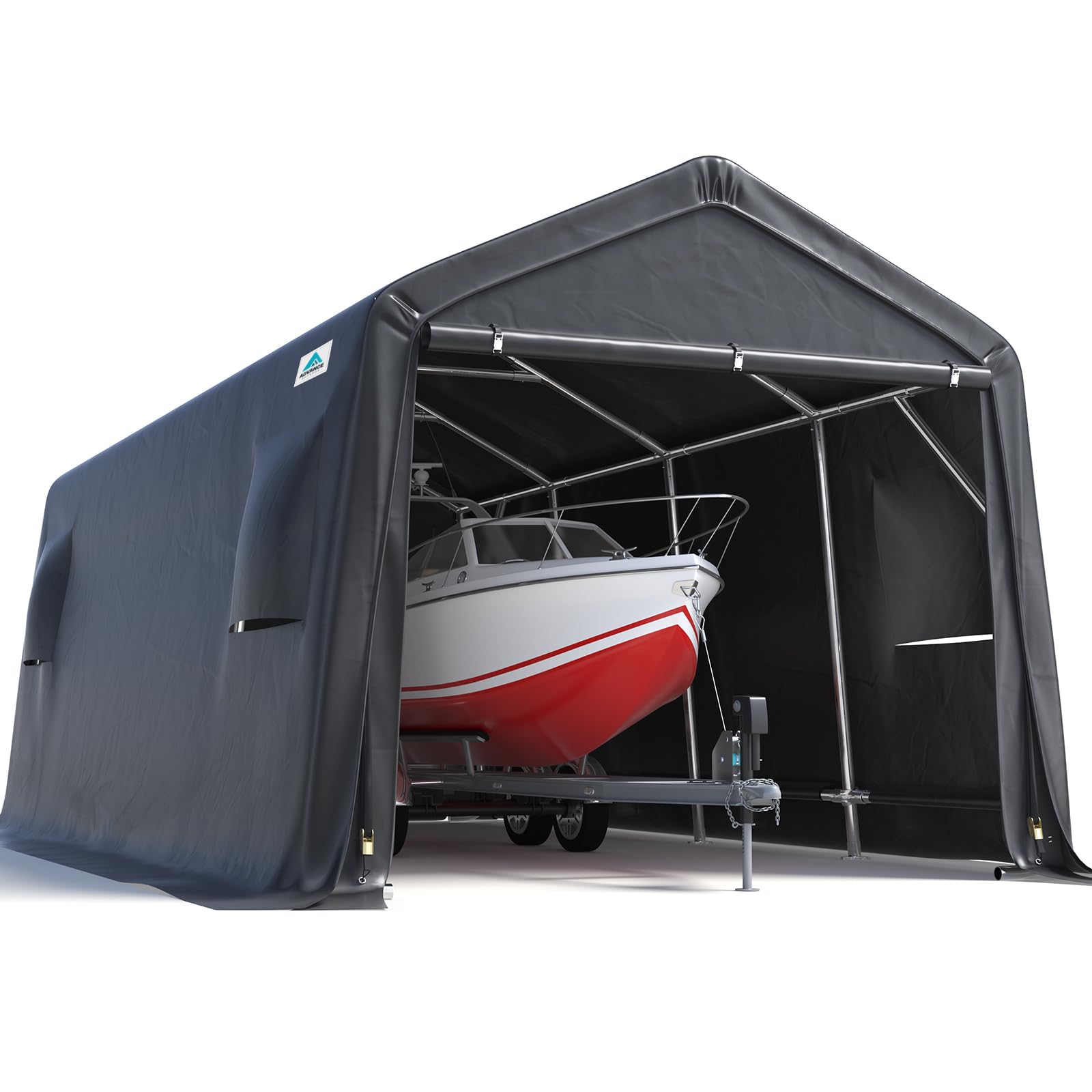 ADVANCE OUTDOOR 10X20 ft Carport Heavy Duty Outdoor Patio Portable Canopy Storage Shelter Shed with 2 Rolled up Zipper Doors & Vents for Snowmobile Garden Tools, Gray