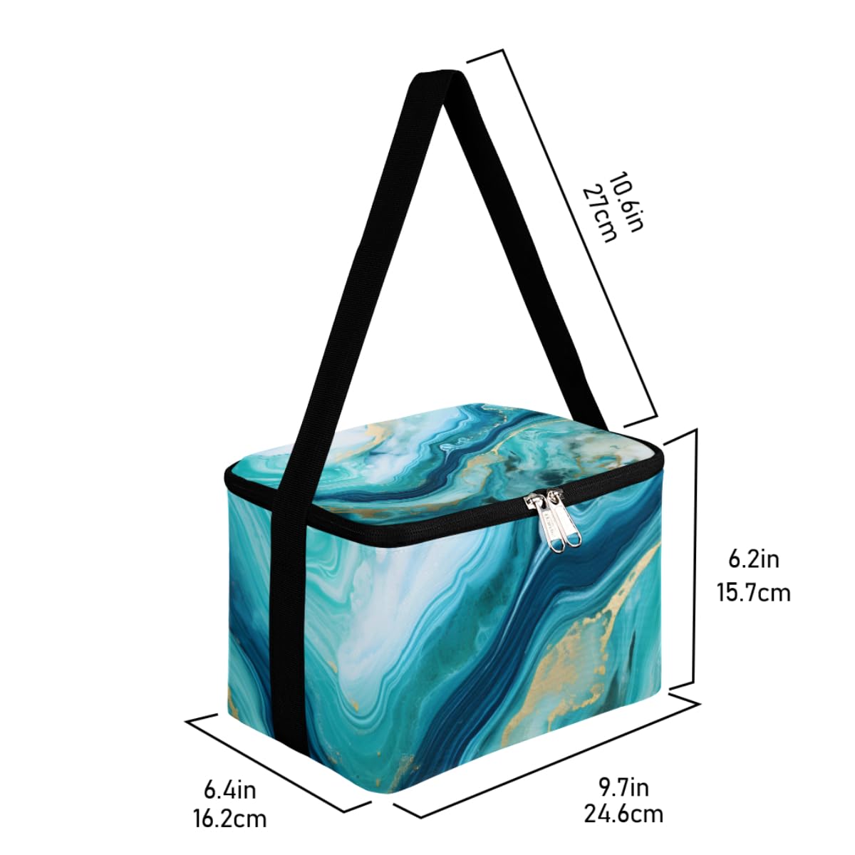 Lunch Bags for Women Men 9 Cans,Marble Liquid Texture Hot & Cold Food Delivery Bag Insulated Grocery Bag Insulated Lunch Box Blue Golden Marbling Cooler Bag for Office Work Picnic Beach