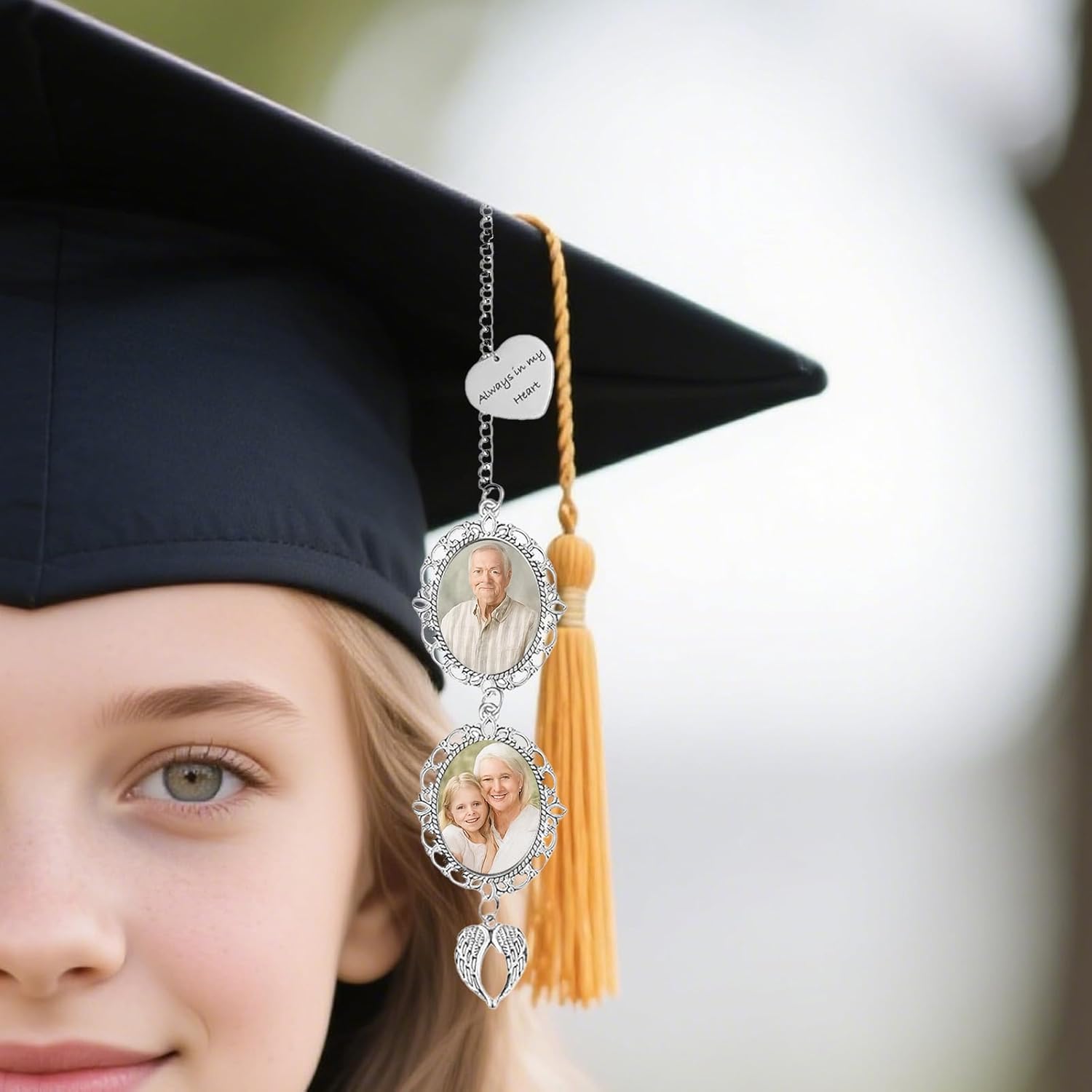 2026 Personalized Graduation Tassel Photo Charm with Angel Wings Graduation Memorial Tassel Charm Cap Decorations Custom Memorial Gifts - Image 6