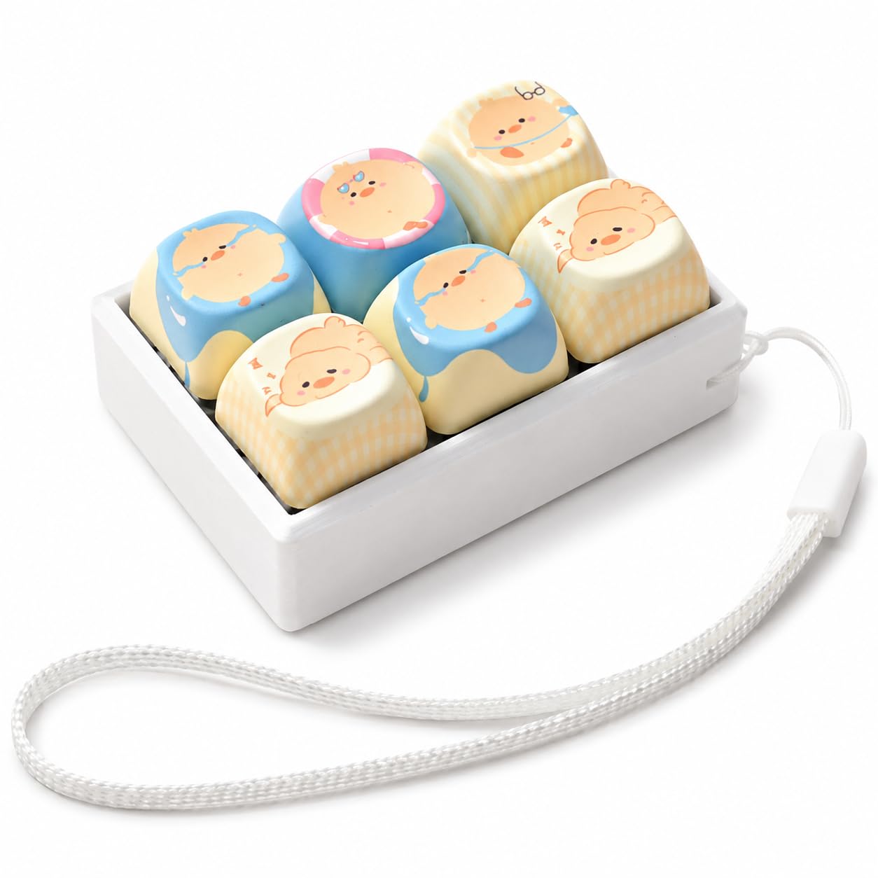 Cute Chick 6-Button Keyboard Fidget Keyring, Adorable Chick Shape Keyboard Fidget Keychain, Pocket-Sized Decompression Fidget, Clear Click Stress Relief for Adults Office School Work Travel