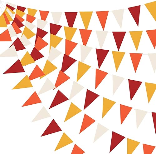 YSSAI Bandera triangular de papel de 40 pies banderín naranja para fiesta de otoño decoración de otoño día de Acción de Gracias cosecha otoño boda