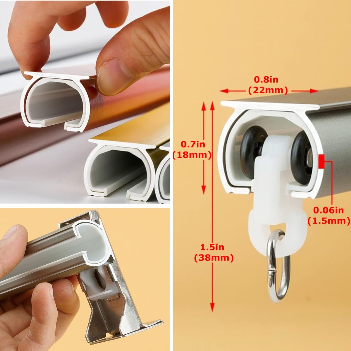 Aluminiowy system podwójnych gąsienic - uchwyt ścienny/sufitowy do salonu, sypialni, kabiny prysznicowej - 4,0 m (13,1 ft) białe pręty i szyny