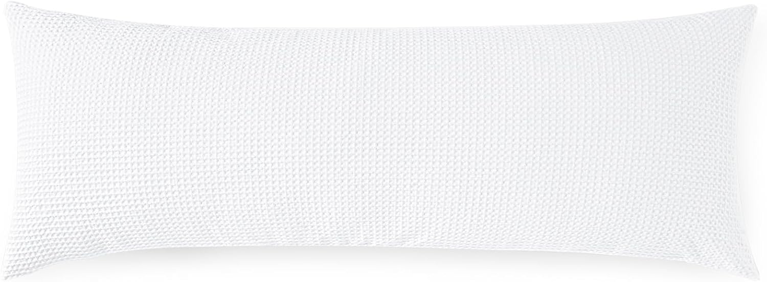 PHF 100% Cotton Waffle Body Pillowcase with Zipper, 1 Pack 20" x 54" Soft Skin-Friendly and Breathable Pillow Sham, No Filling, Aesthetic Woven Waffle Weave Body Pillow Cover for Bed, White - Image 7