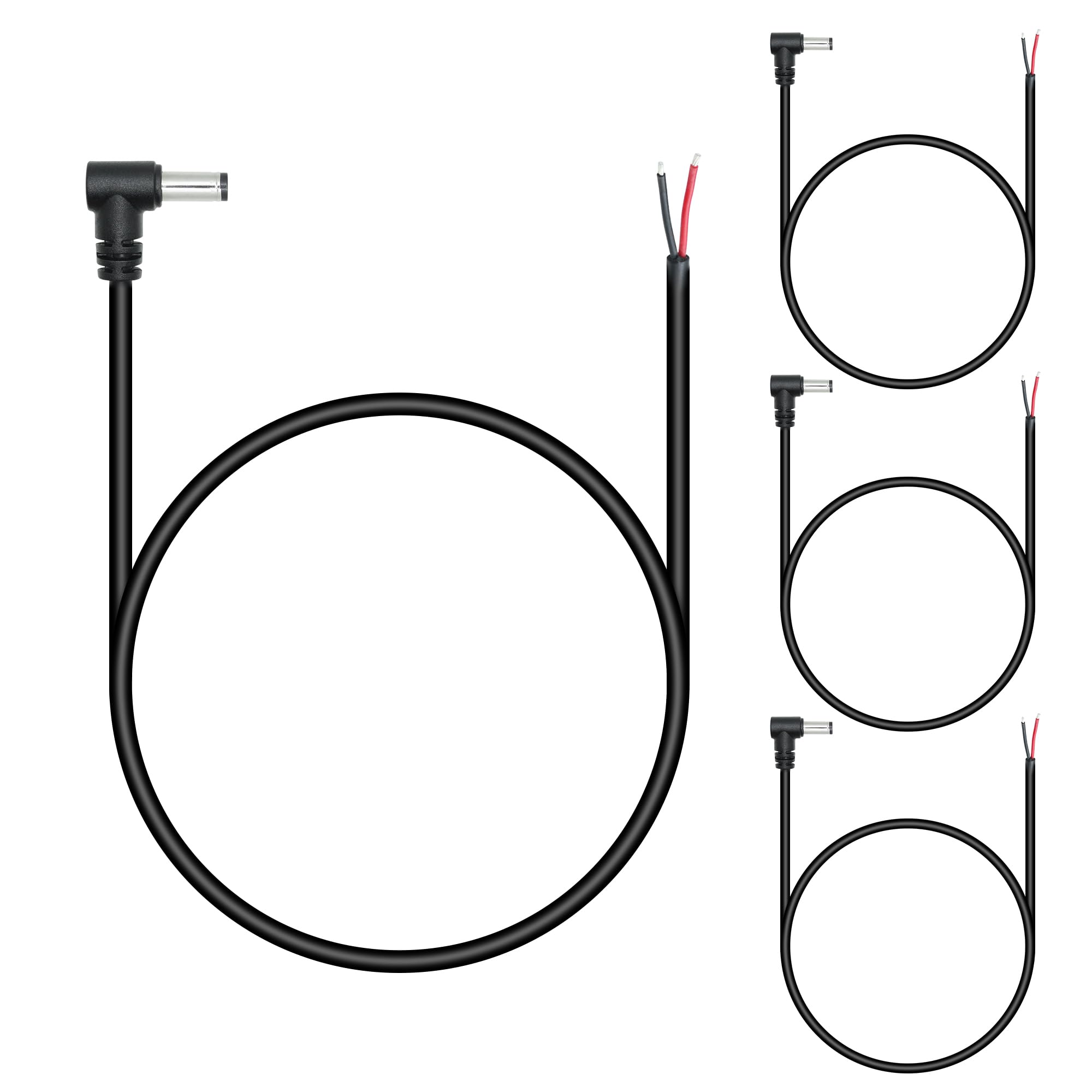 Netzkabel, DC 5,5 mm x 2,1 mm, 0,5 m, 18 AWG, 90 Grad rechtwinklig, DC5521 Stecker auf 2-poligen blanken Draht, offenes Ende, Netzkabel, für Gleichstromnetzteil, Reparatur-Ersatz, 4 Stück