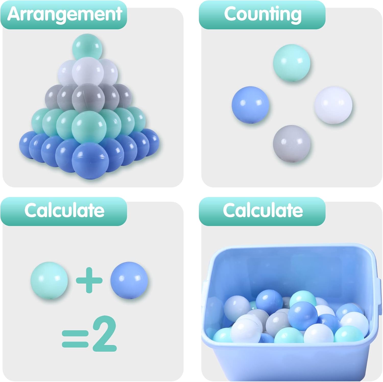 PlayMaty Colorful Pit Balls 2.1-inch Plastic Ocean Ball Crush Proof Stress Balls for Kids Pool Ball Playhouse Pit Accessories
