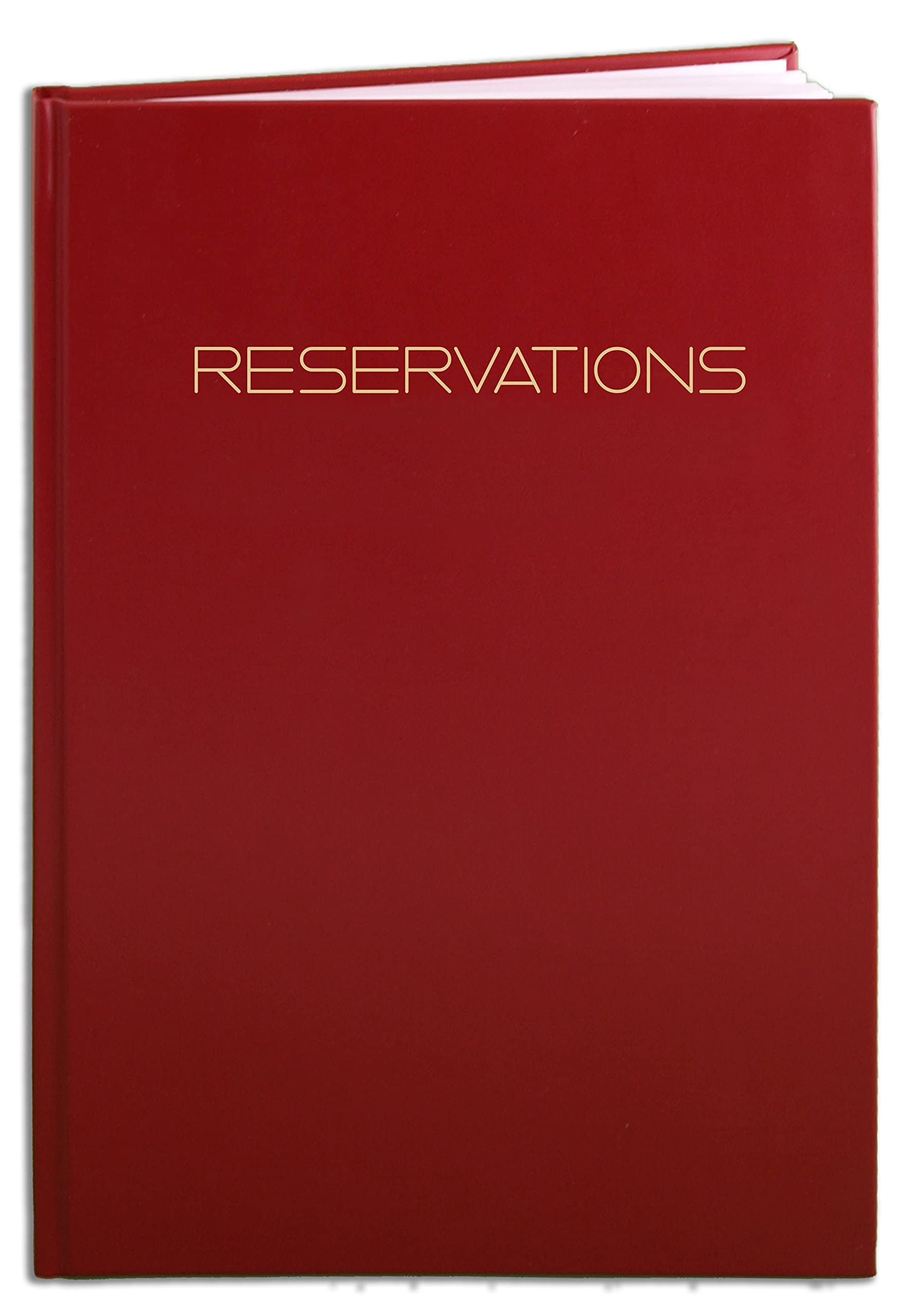 BookFactory Reservaciones de Restaurante, Reservas de mesa de 365 días/cenas, 408 páginas, 8 7/8" x 13 1/2" piel sintética roja, Smyth cosido duro (LOG-408-OCS-A-LRT7-(Reservaciones))