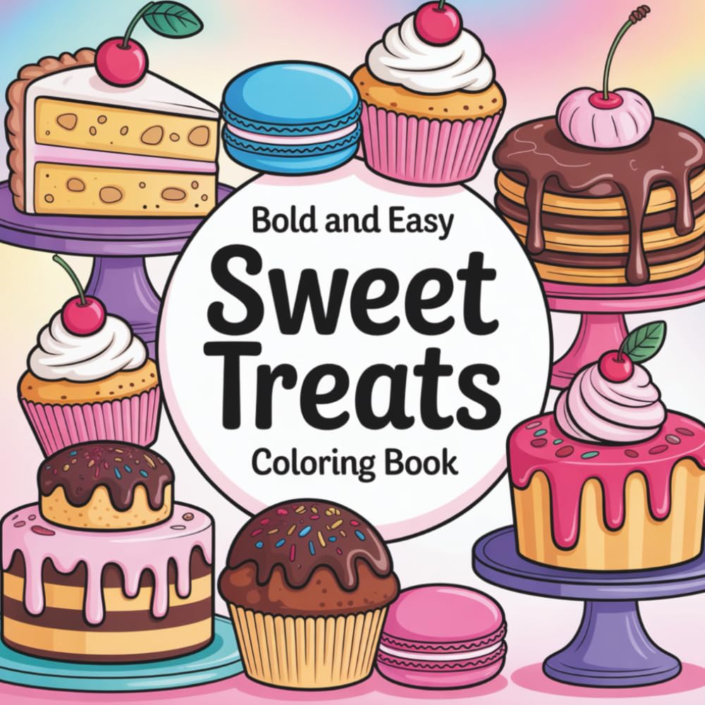 Sweet Treats Bold and Easy Coloring Book: Dessert Coloring Book for Adults, Teens and Kids, Simple and Big Designs for Relaxation Featuring a Variety ... Desserts and Fruits (Bold & Easy Coloring)