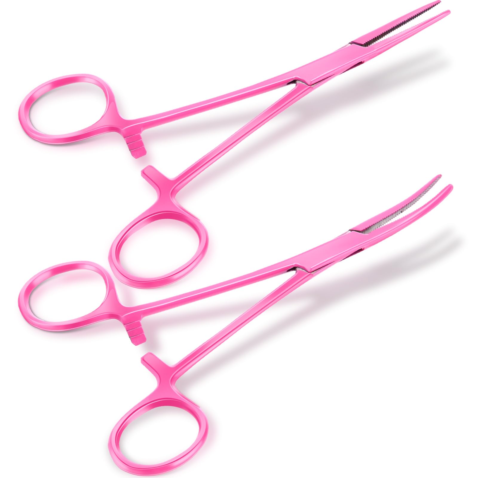 BBTO Hemostat Curved and Straight Hemostat Forceps Piercing Pliers Forceps, Stainless Steel Straight and Curved Pliers, Fishing Tweezer(Pink,2 Pcs)