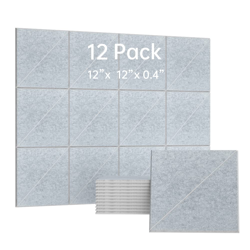 Photo 1 of 12 Pack Acoustic Panels with Self-Adhesive,12 * 12 * 0.4”inches Sound Proof Foam Panels,Decorative Soundproof Wall Panels,Sound Dampening Panels (Slant line, Silver Gray) Slant line Silver/Gray