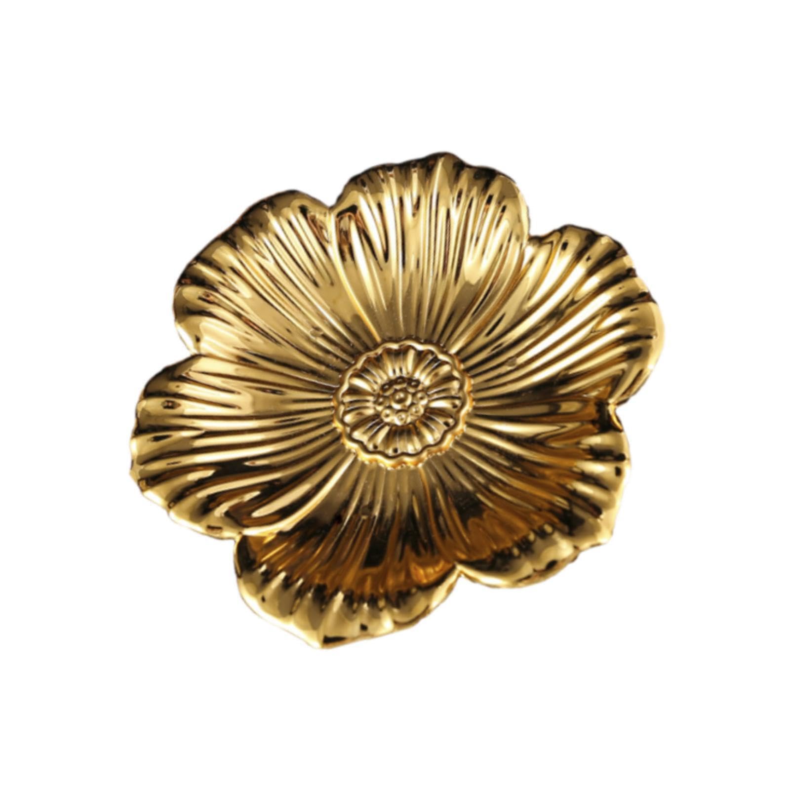 YIXANNX Gold Tone Fruit Serving Tray Charming Addition To Kitchen Serving And Displaying Fresh Fruits And Snacks Gold Tone Flower Tray Coffee Table Plate