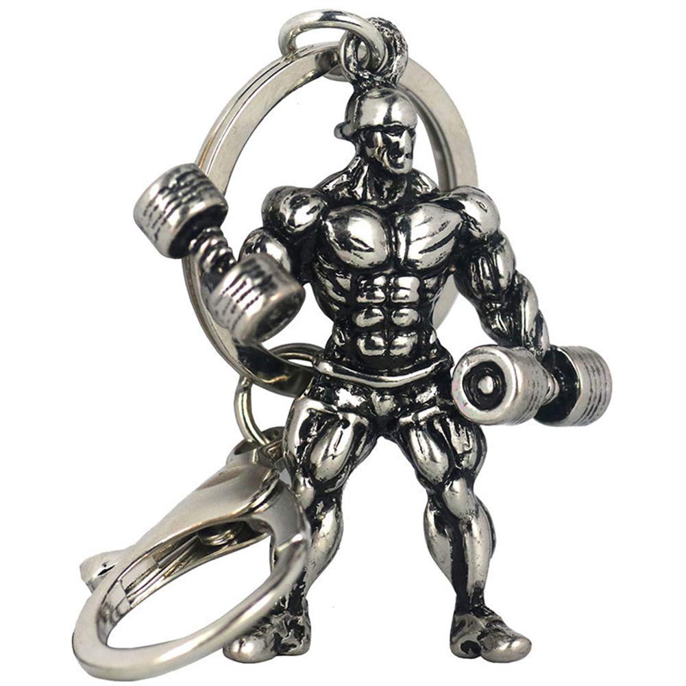 Zonfer Style 6 Strong Man Bodybuilder Keychain Fitness Gym Dumbbell Strength Sport Keyring Gift