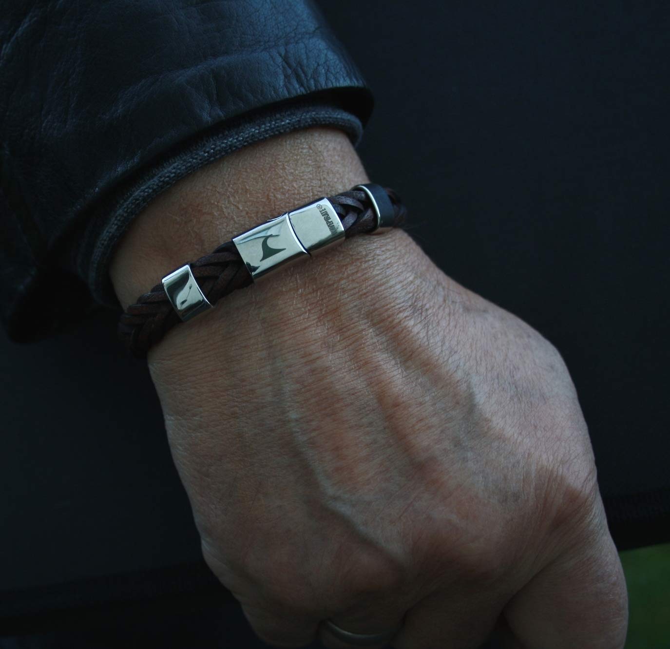 Echt Leder-Armband Groove F10 Dunkelbraun Herren Männer