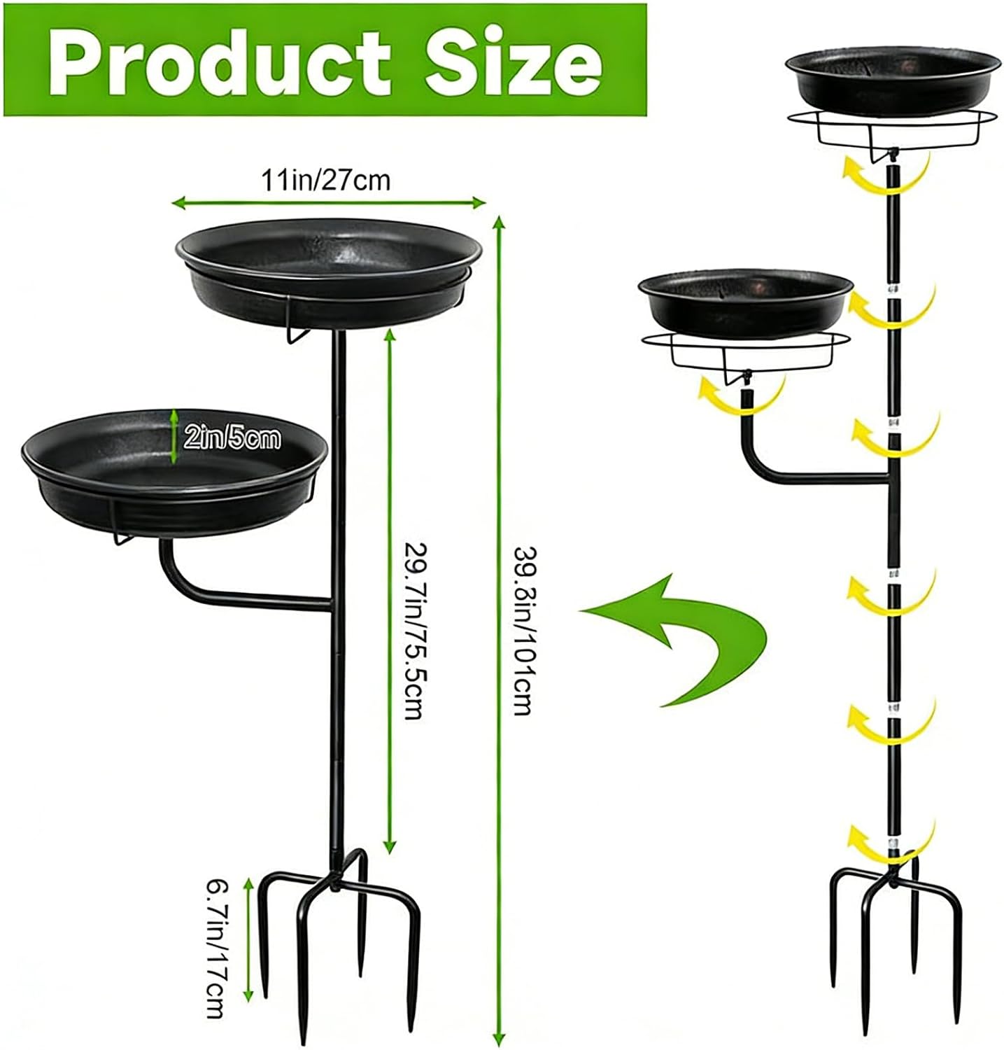 Outdoor Bird Bath, Metal Standing Feeder Tray, 4 Prongs Base Stake Bird Bath Stand with Sturdy Design, Garden Backyard Deck Pavilion, Four Words Included, Home Accessory for Lawn Decor Landscape Dad