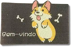Tapete Capacho Decorativo Pets, 60x40cm, Poliéster Emborrachado, Antiderrapante, Para Porta de Entrada (CACHORRO FELIZ)