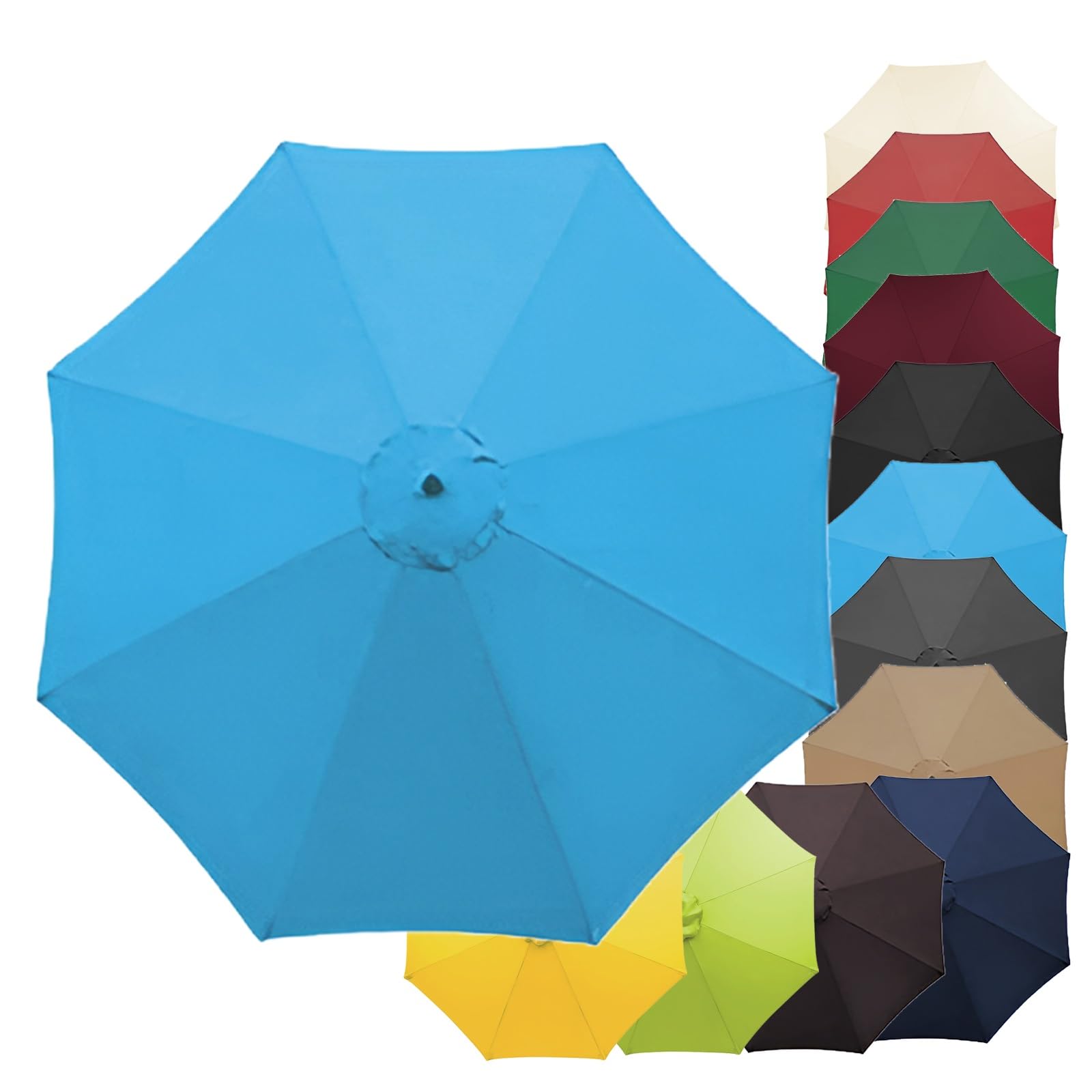 Replacement Parasol Fabric Cover With 6/8 Ribs, 2/2.3/2.5/2.7/3/3.50m Garden Umbrella Canopy Cover Replacement Top UV 30+/Water Resistant(Lake blue,8.8ft(270cm)/8 arms)