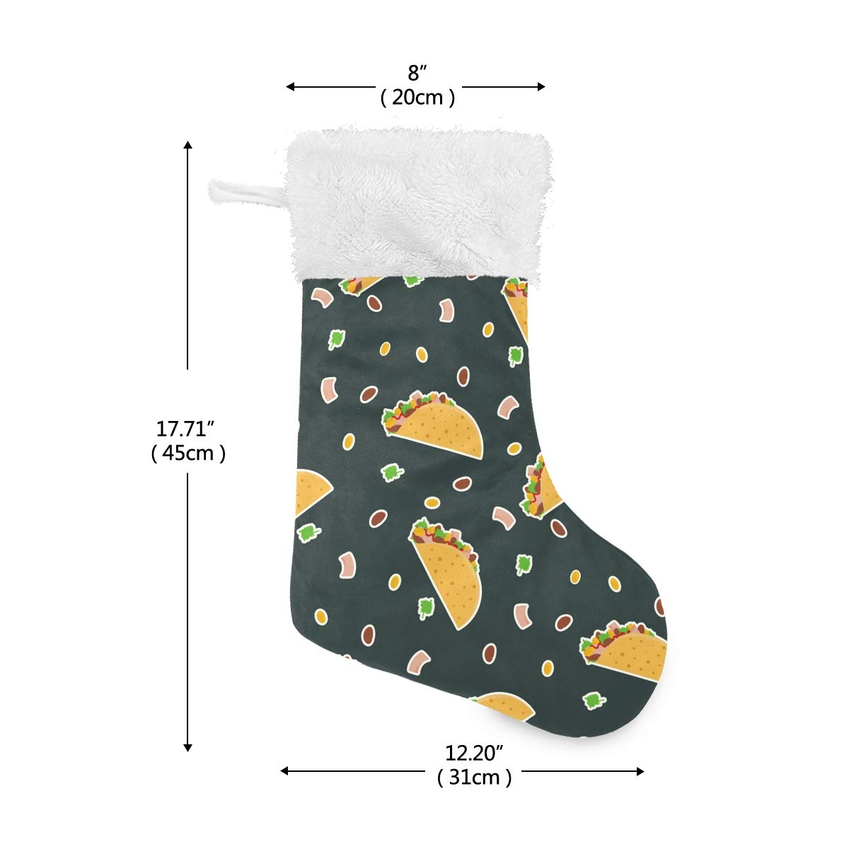 Christmas Stockings with Pug Space Print Xmas Stockings Ornament Gifts for Family Holiday Party Decor 1pcs (Taco Pattern, 17.71x12.20inx1)
