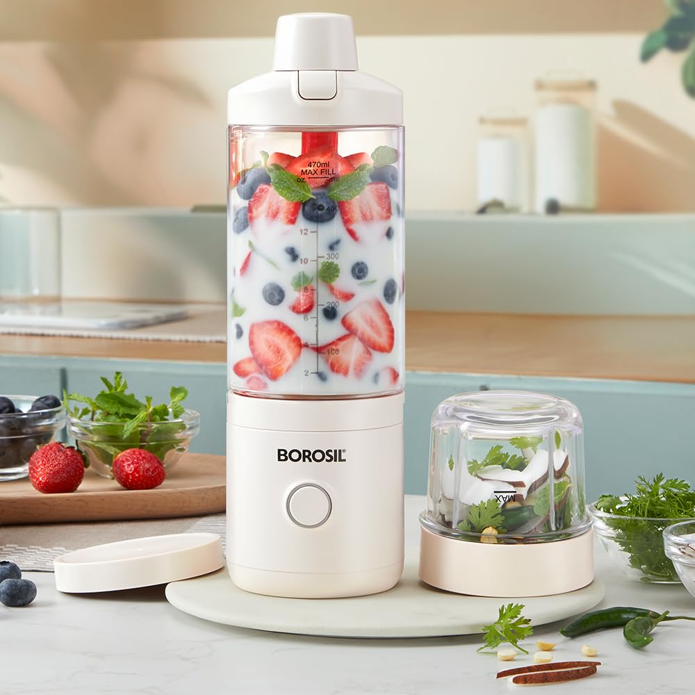 Borosil 75W NutriMate Portable Blender with Grinder | 550ml Tritan Jar with Glass Grinding Jar | DC Motor | Smoothie Maker, Protein Shakes, Juices | Compact & Travel Friendly | 1 Year Warranty-image-37
