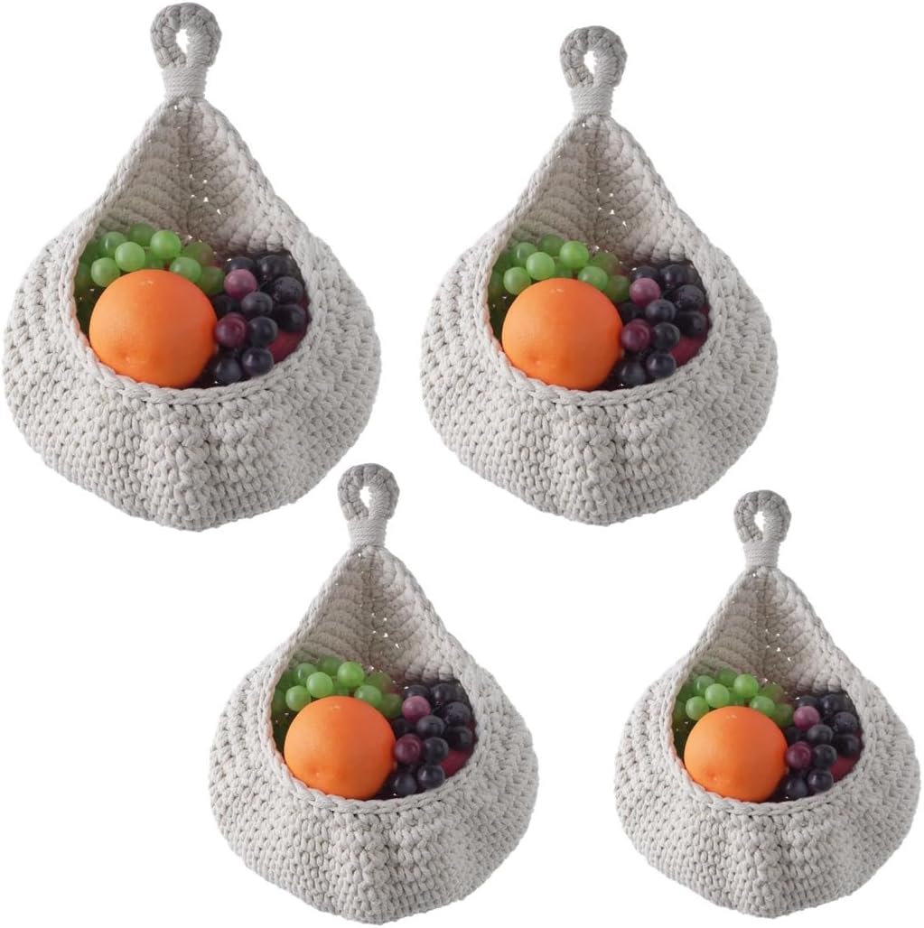 Set of 4 Hand-Woven Jute Hanging Baskets for Kitchen, Bathroom, Living Room Storage, Fruit and Vegetable Organizers