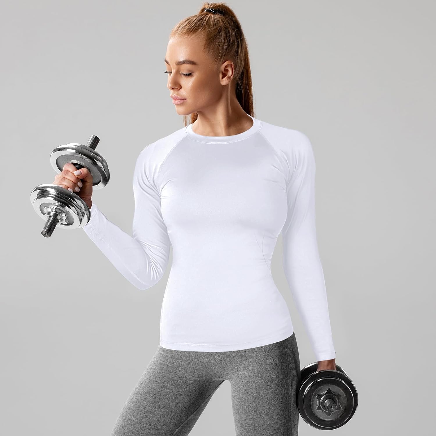 Coume 4 Pack Women's Compression Long Sleeve Shirts Crew Neck Workout Tops Quick Dry Gym Running Athletic Sports Underscrubs - Image 2