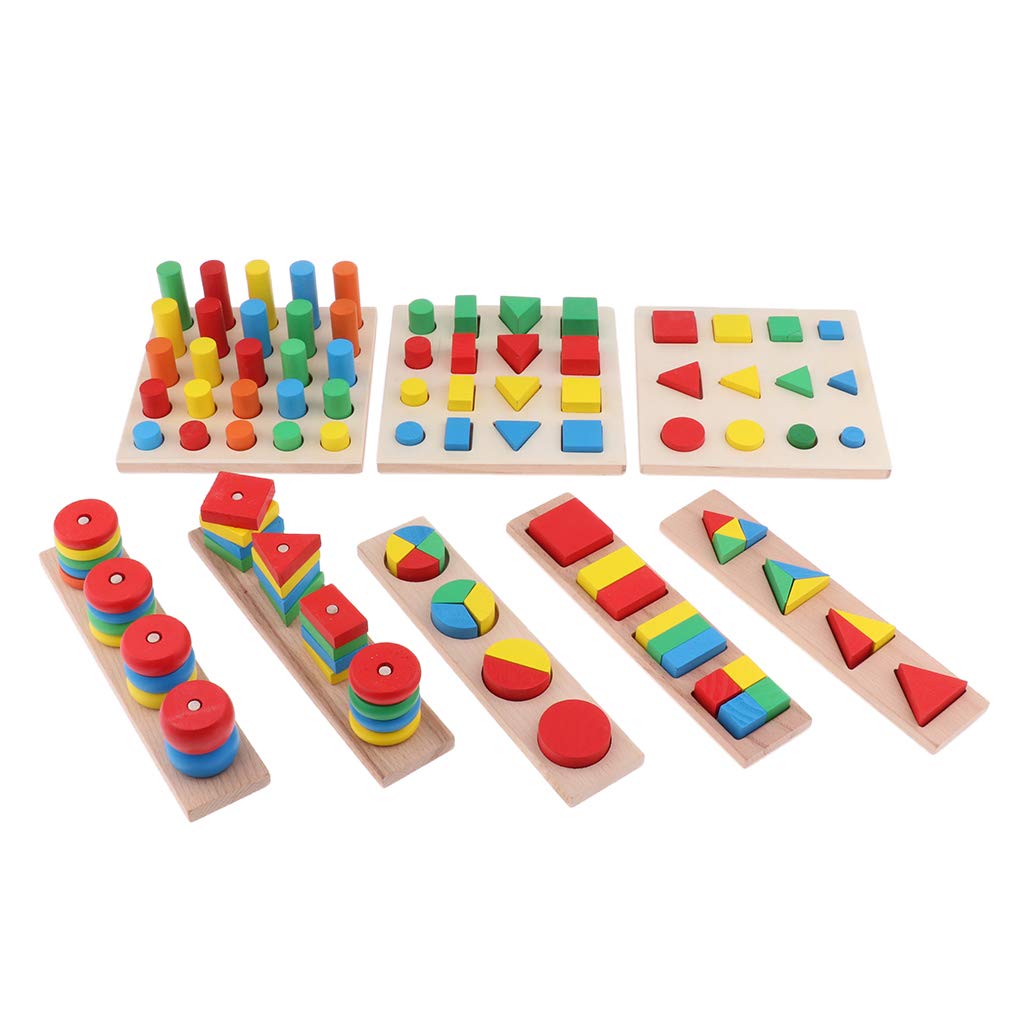 1 juego (8 piezas) Montessori - Bloques apilables de madera para clasificar formas de juguete